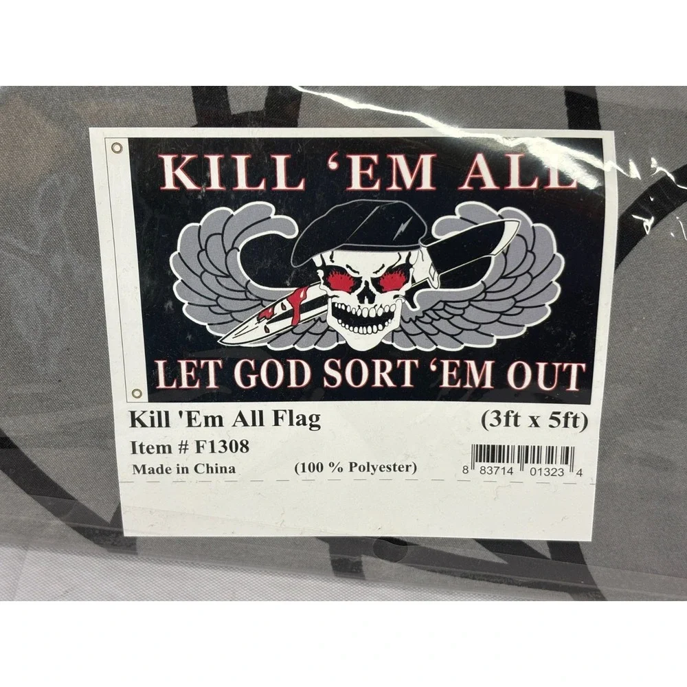 Kill Em All Flag Let God Sort‎ Em Out US Military Skull Dagger Wings 3x5 F1308